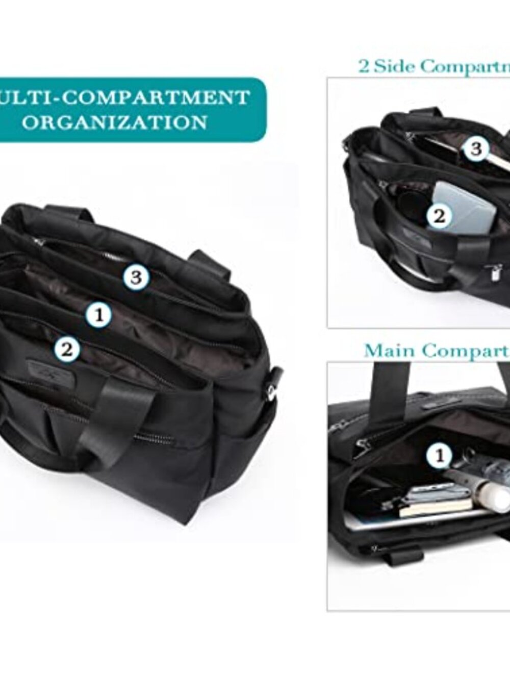 Lightweight Nylon Hobo Crossbody Bag Multi Compartment Shoulder Handbag - Picture 2 of 6